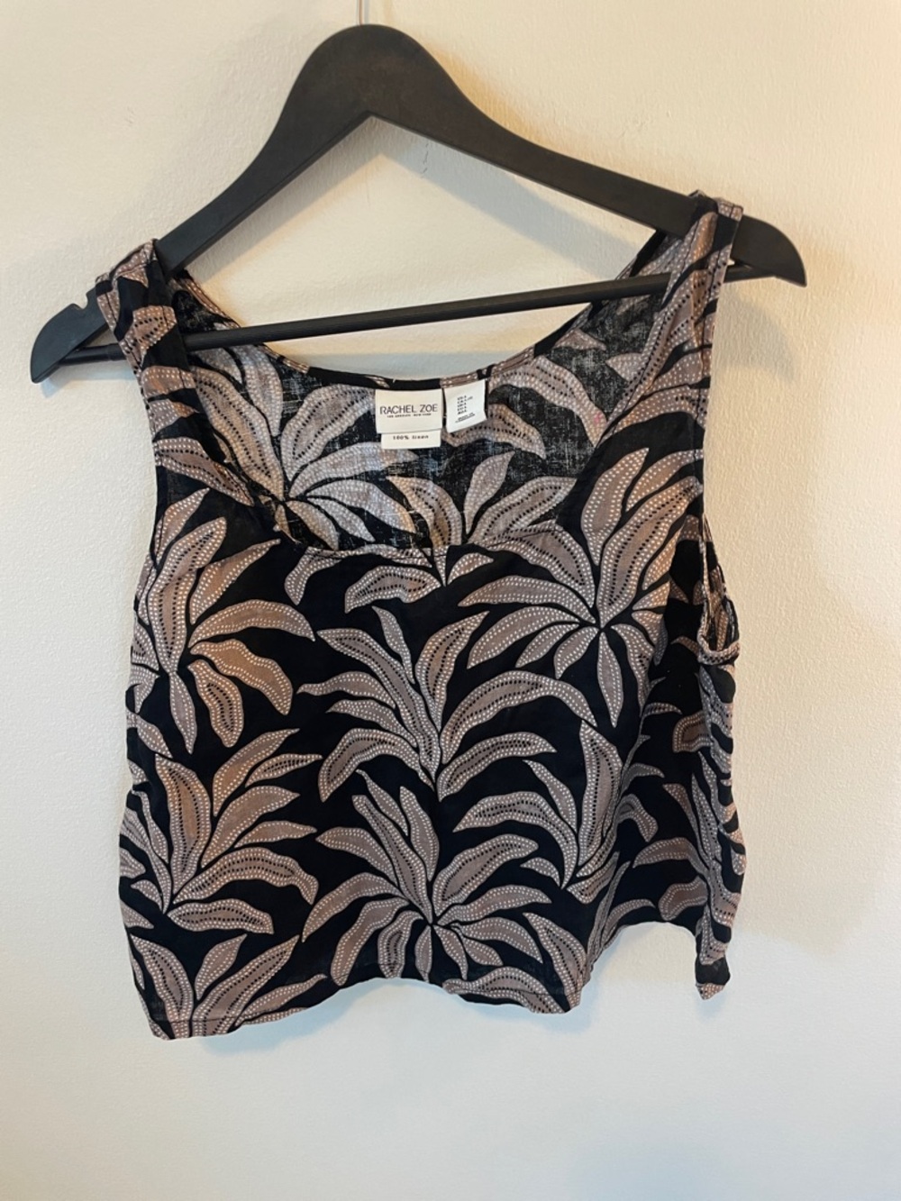 Rachel Zoe 100% Linen Floral Crop Tank Top Leaf Print Sleeveless Size Large